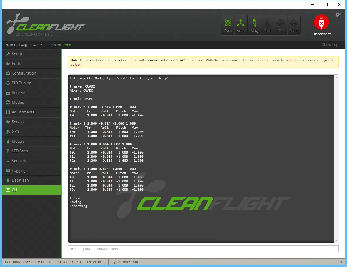 Cleanflight CLI Tab
