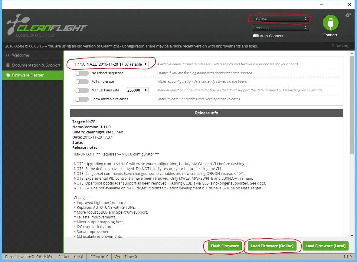 Cleanflight Firmware Flashing