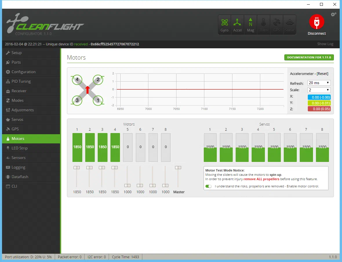 Cleanflight Motors Tab