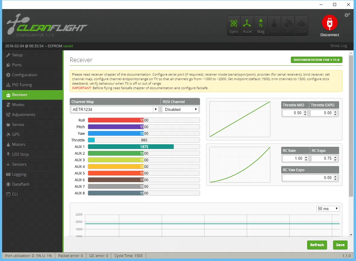 Cleanflight Receiver Tab