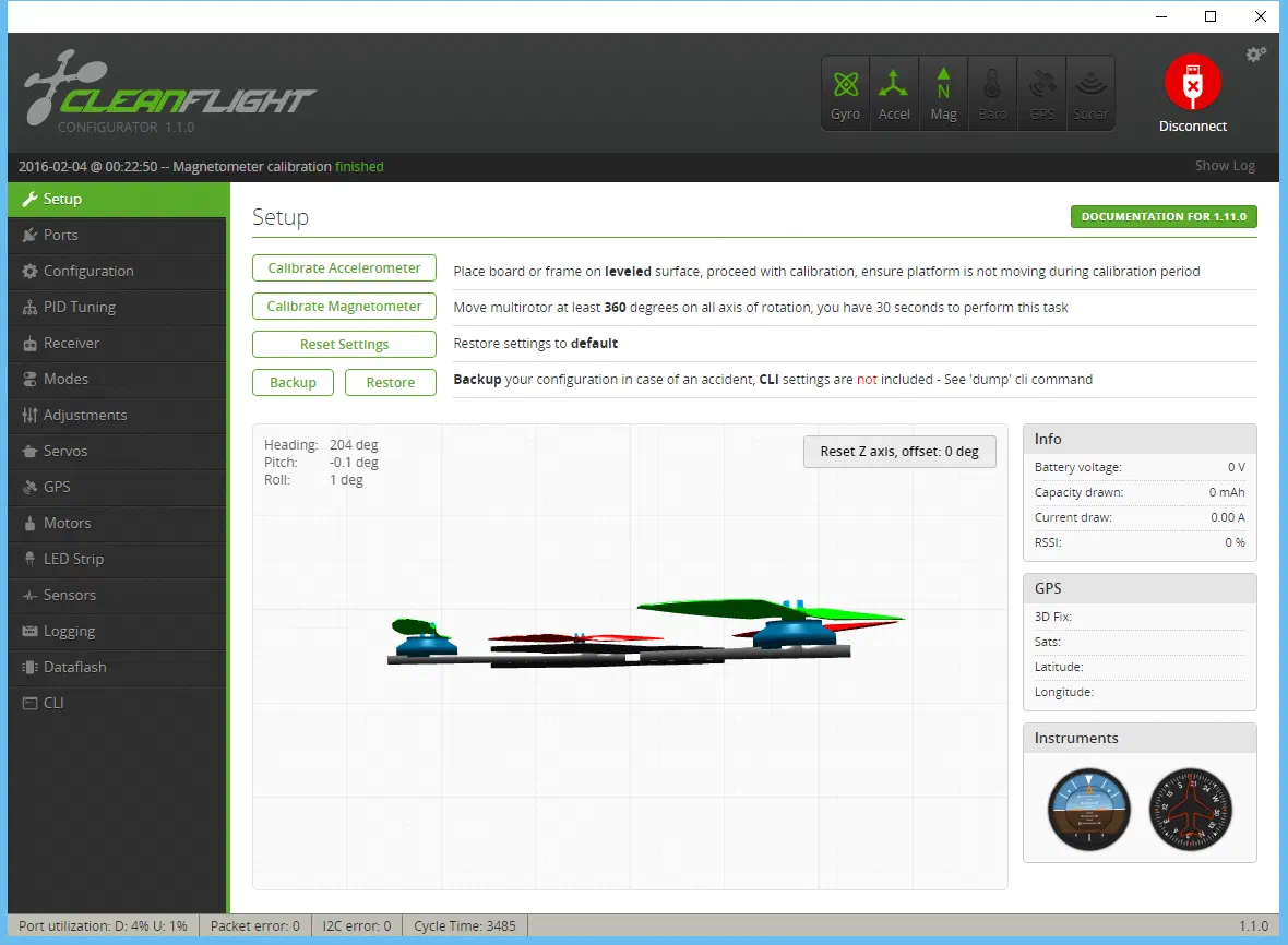 Cleanflight Setup Tab